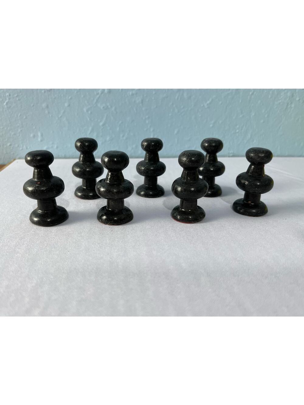 Vintage Black Marble Stone Chess Pawns Set of 7 Replacement Pieces Felt Bottom